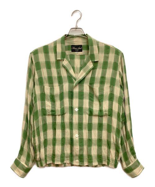 HAVERSACK（ハバーサック）HAVERSACK (ハバーサック) レーヨンアセテートシャツブルゾン　ギンガムチェック　開襟 グリーン サイズ:Mの古着・服飾アイテム