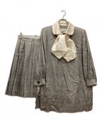Christian Dior）の古着「ヴィンテージセットアップ　シルク　ボウタイ　プリーツスカート」｜グレー