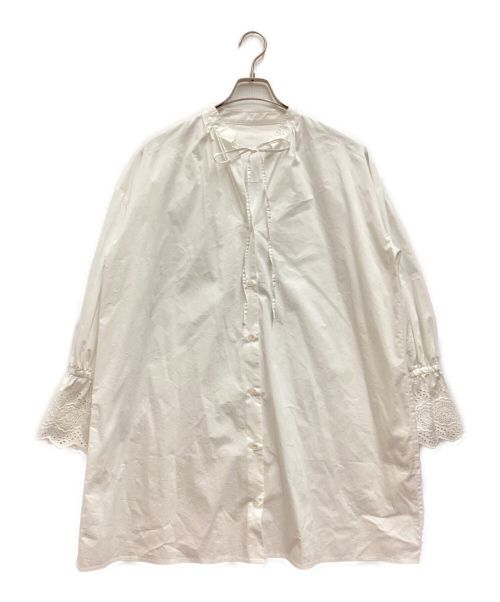 RIVE DROITE（リヴドロワ）RIVE DROITE (リヴドロワ) レースカフスロングシャツ　オーバーサイズ　フロントリボン ホワイト サイズ:Fの古着・服飾アイテム