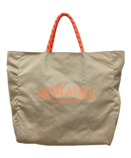 NOMADIS（ノマディス）NOMADIS (ノマディス) リバーシブルハンドバッグ　トートバッグ　ナイロン　ロゴ　A4 ベージュ×オレンジの古着・服飾アイテム