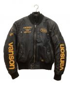 VANSONバンソン）の古着「プロテクターMA-1ジャケット　袖ロゴ　バックロゴ　刺繍」｜ブラック