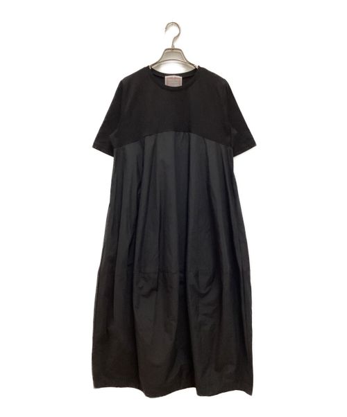 BEARDSLEY（ビアズリー）BEARDSLEY (ビアズリー) 半袖 コクーン マルワンピ　Tシャツ　ナイロン　切り替え　ドッキング　ロング ブラック サイズ:2の古着・服飾アイテム