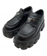 PRADA (プラダ) ブラッシュドレザー モノリス ローファー ブラック サイズ:36