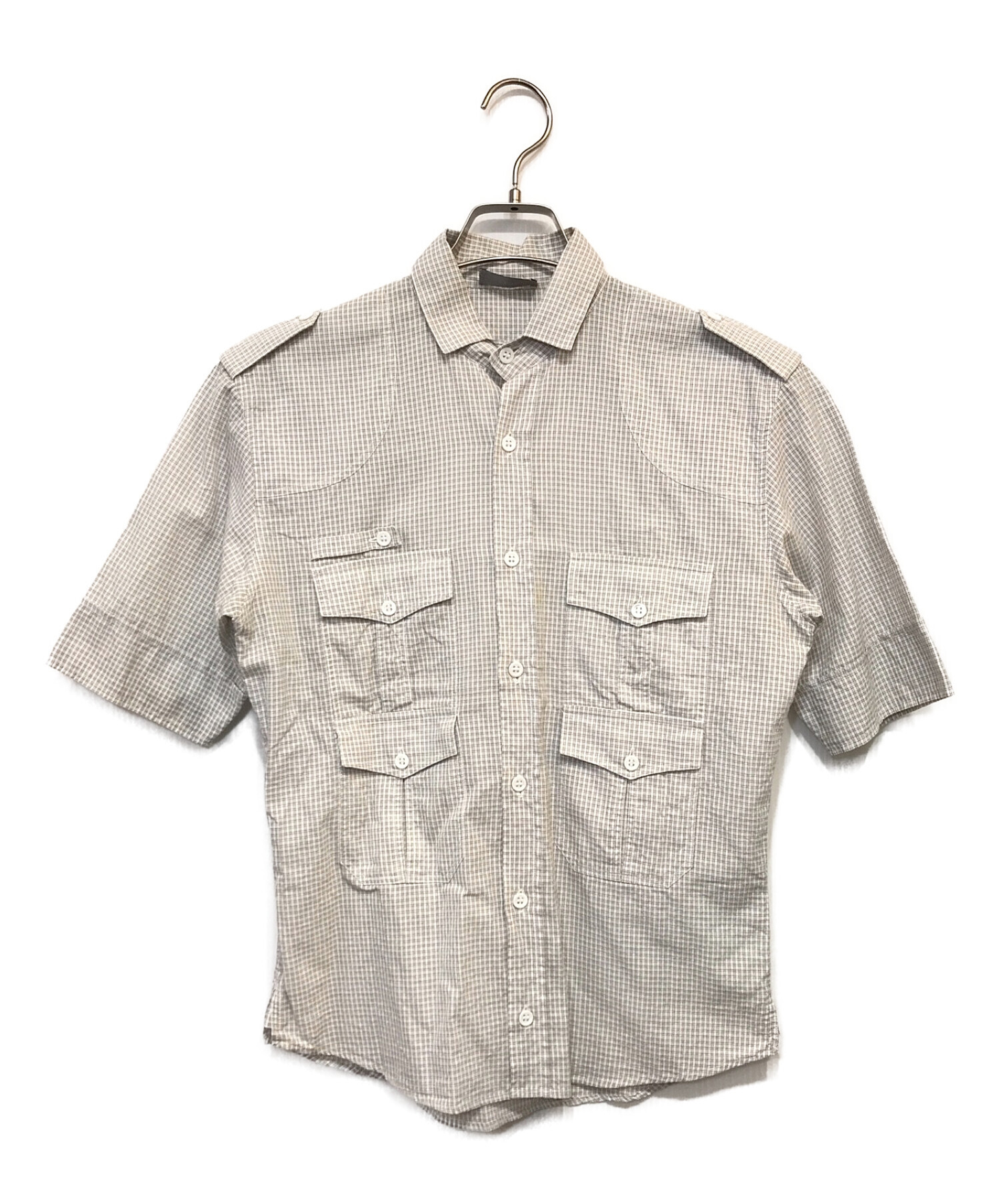DIOR HOMME (ディオール オム) 半袖チェックシャツ ライトグレー サイズ:37