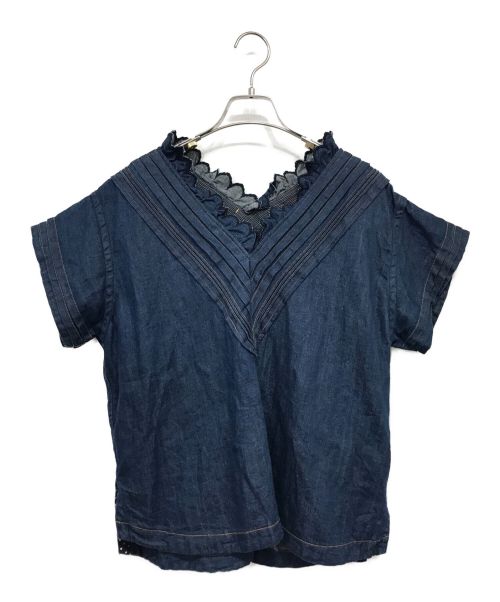 45R（フォーティーファイブアール）45R (フォーティーファイブアール) 小麦デニムのタックレースTシャツ ブルー サイズ:記載なしの古着・服飾アイテム