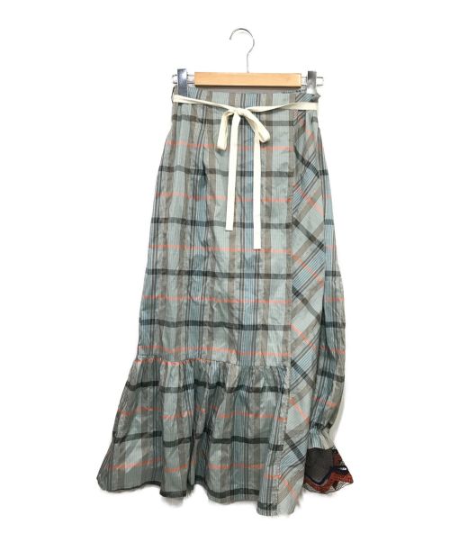 PONTI（ポンティ）PONTI (ポンティ) チェックジャガードロングスカート スカイブルー サイズ:1の古着・服飾アイテム