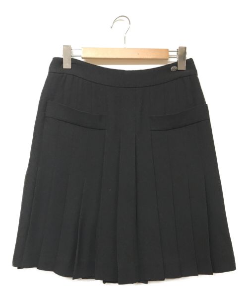 CHANEL（シャネル）CHANEL (シャネル) シルクプリーツミニスカート ブラック サイズ:40の古着・服飾アイテム