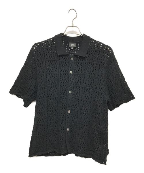 stussy（ステューシー）stussy (ステューシー) crochet shirt black クロシェニット 半袖 シャツ ブラック サイズ:Mの古着・服飾アイテム
