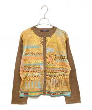 LEONARD (レオナール) プリントカーディガン ベージュ×ブラウン サイズ:LL