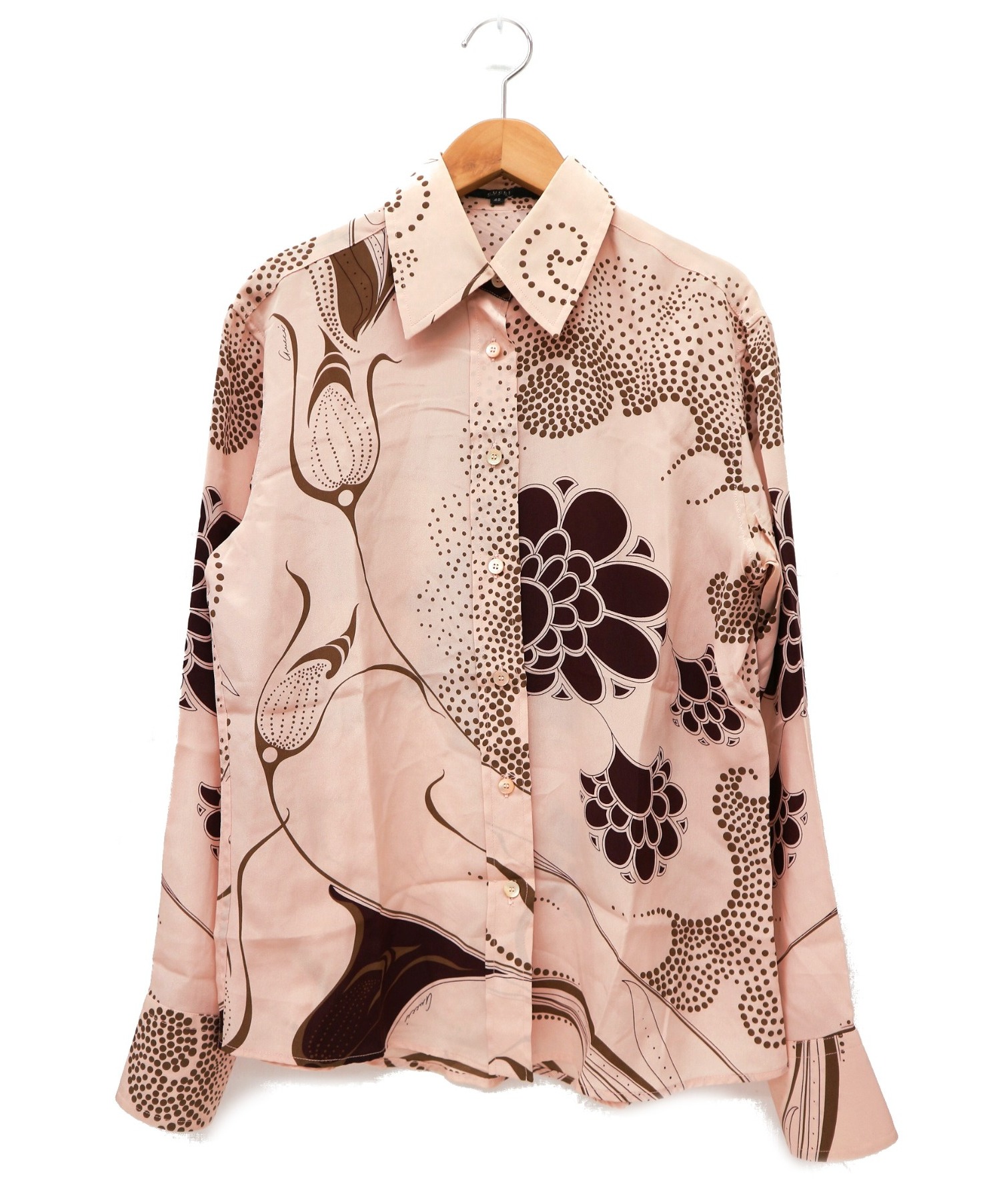 中古 古着通販 Gucci グッチ 総柄シルクシャツ ピンク サイズ 40 イタリア製 和花柄 ブランド 古着通販 トレファク公式 Trefac Fashion