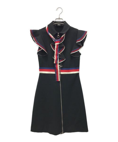 GUCCI（グッチ）GUCCI (グッチ) リボン付スリーブウェブストレッチジャージードレス ブラック サイズ:Lの古着・服飾アイテム
