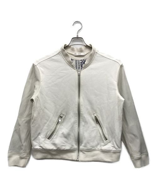 DIESEL（ディーゼル）DIESEL (ディーゼル) 袖レザー切替スウェットブルゾン ホワイト サイズ:XLの古着・服飾アイテム