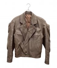 ISSEY MIYAKE MEN (イッセイミヤケメン) デザインライダースレザージャケット ブラウン サイズ:L