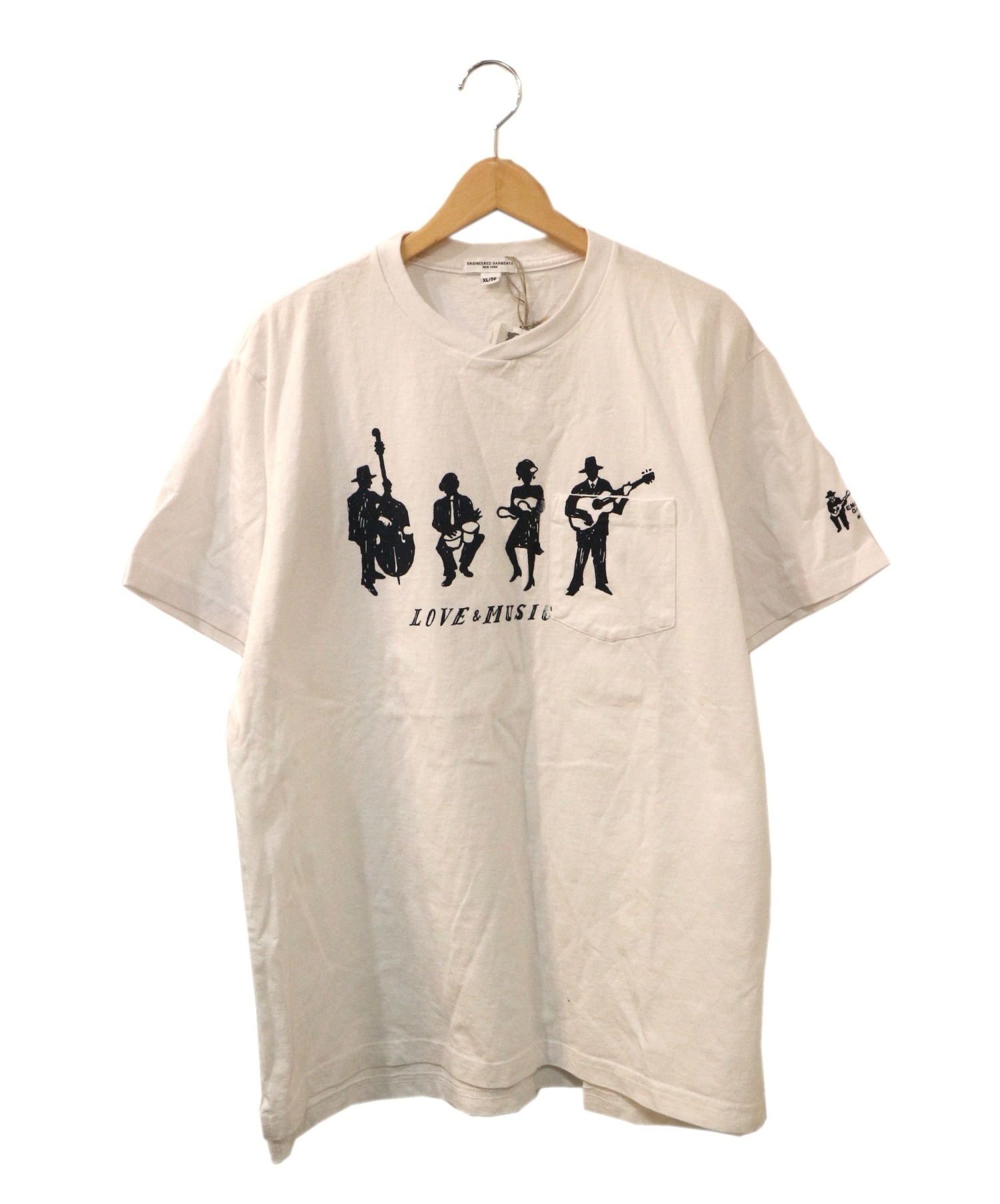 Engineered Garments (エンジニアードガーメンツ) ポケットTシャツ ホワイト サイズ:XL Printed Cross Crew  Neck T-Shirt