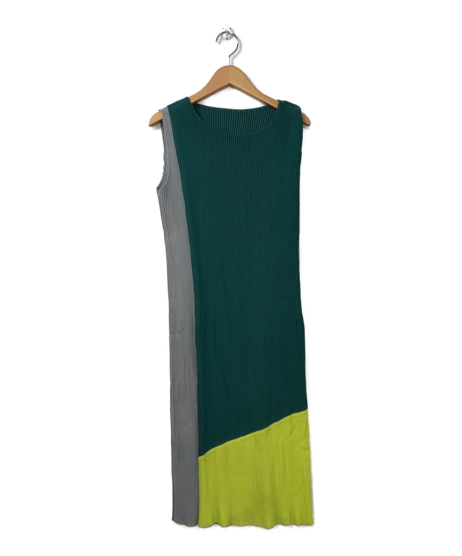 中古 古着通販 Issey Miyake イッセイミヤケ 配色プリーツノースリーブワンピース イエロー グリーン サイズ 2 ブランド 古着通販 トレファク公式 Trefac Fashion