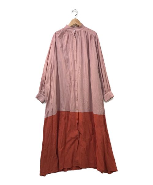 AKTE（アクテ）AKTE (アクテ) ボリュームロングシャツワンピース ピンク×オレンジ サイズ:FREEの古着・服飾アイテム