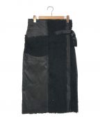 ISSEY MIYAKEイッセイミヤケ）の古着「デザイン切替ファー風巻きスカート」｜ブラック