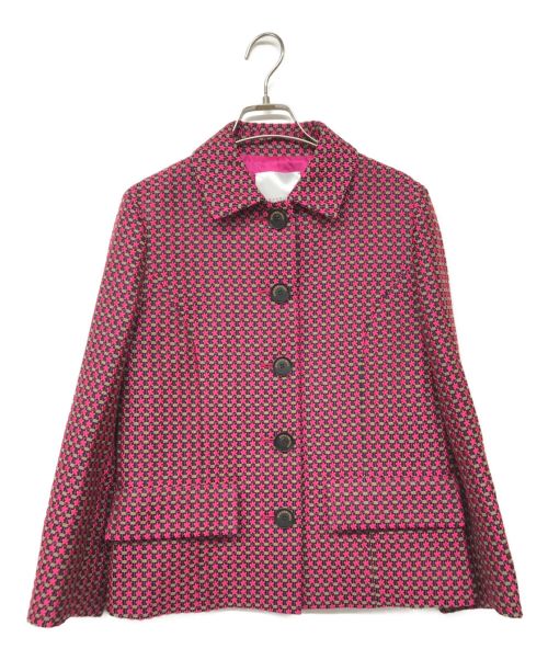 STRASBURGO（ストラスブルゴ）STRASBURGO (ストラスブルゴ) フラワージャカードジャケット ピンク×ブラック サイズ:38の古着・服飾アイテム