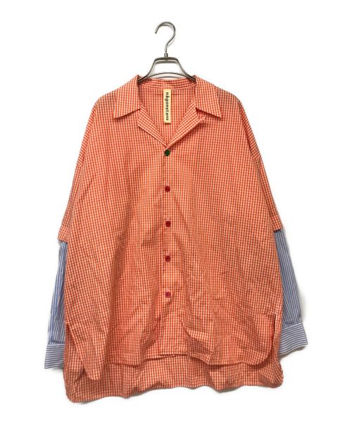 nagonstans（ナゴンスタンス）nagonstans (ナゴンスタンス) チェックストライプシャツドッキング オレンジ サイズ:38の古着・服飾アイテム