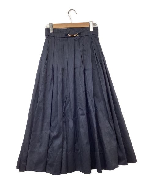ebure（エブール）ebure (エブール) S/Cシアーストライプ マキシ丈タックギャザースカート ネイビー サイズ:36の古着・服飾アイテム