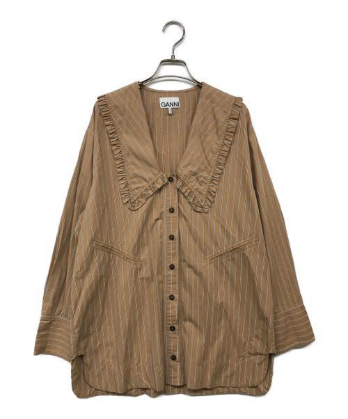 GANNI（ガニー）GANNI (ガニー) ビッグカラーストライプシャツ ブラウン サイズ:36の古着・服飾アイテム