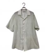 BED J.W. FORDベッドフォード）の古着「Open collar half sleeves tripe blouse」｜グリーン