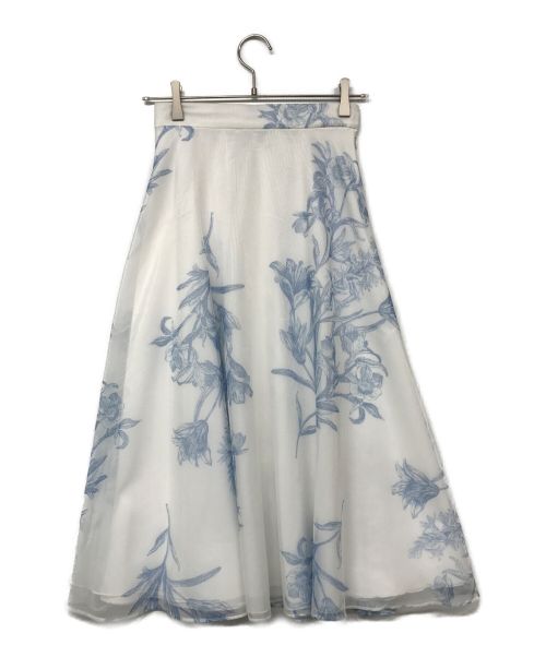 CELFORD（セルフォード）CELFORD (セルフォード) プリントフレアスカート ホワイト×ブルー サイズ:Sの古着・服飾アイテム