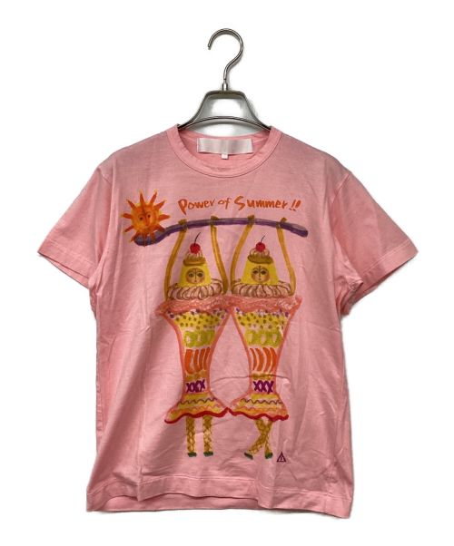 TAO COMME des GARCONS（タオ コムデギャルソン）TAO COMME des GARCONS (タオ コムデギャルソン) COZY FACTORYプリントTシャツ製品染め Power of summer!! ピンク サイズ:Sの古着・服飾アイテム