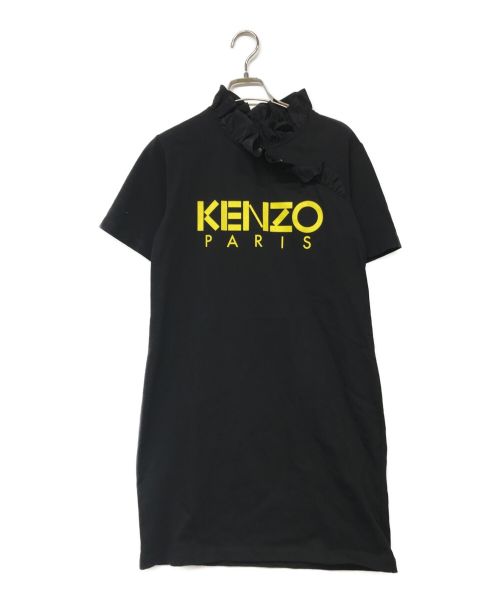 KENZO（ケンゾー）KENZO (ケンゾー) フリルロゴプリントワンピース ブラック×イエロー サイズ:Sの古着・服飾アイテム