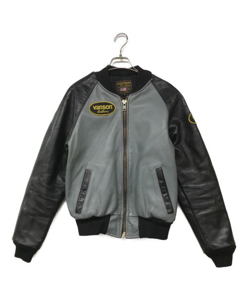 VANSON（バンソン）VANSON (バンソン) レザーライダースジャケット グレー×ブラック サイズ:34の古着・服飾アイテム