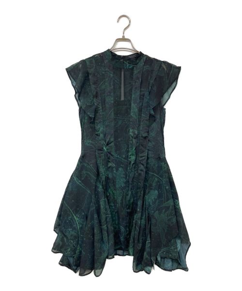 ALL SAINTS（オールセインツ）ALL SAINTS (オールセインツ) FLEUR ZIGGY DRESS ブラック×グリーン サイズ:4の古着・服飾アイテム