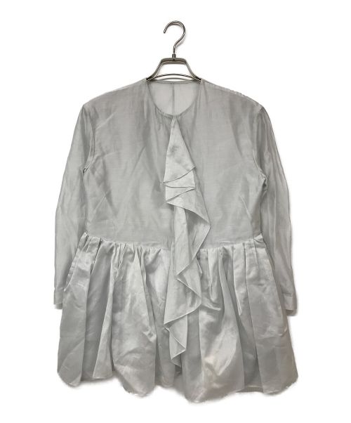 DRAWER（ドゥロワー）DRAWER (ドゥロワー) コットンシルクノーカラーフリルジャケット グレー サイズ:記載なしの古着・服飾アイテム