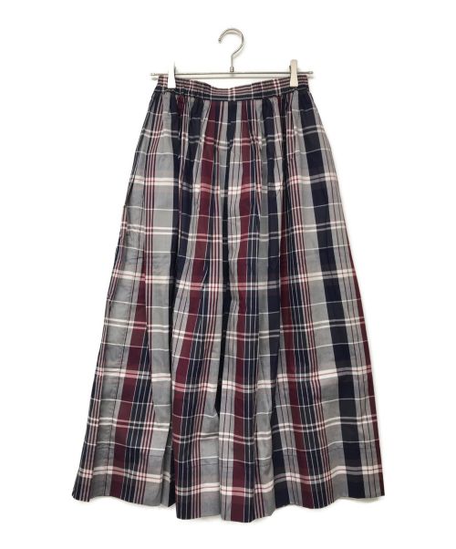 DRAWER（ドゥロワー）Drawer (ドゥロワー) チェックギャザー スカート レッド×ネイビー サイズ:36の古着・服飾アイテム