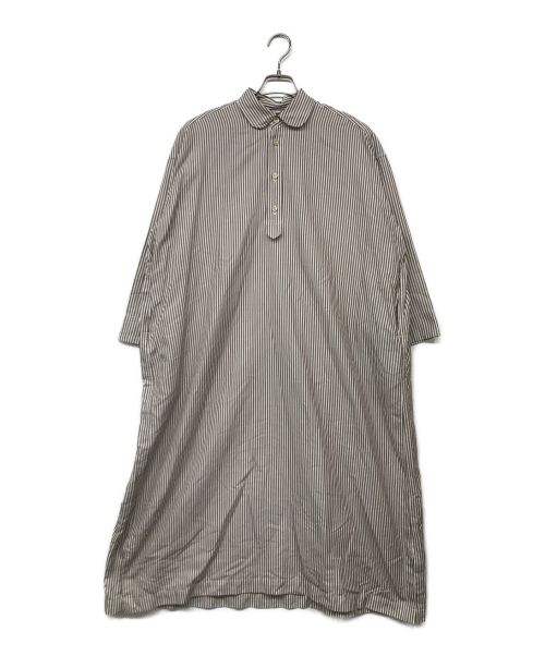 45R（フォーティーファイブアール）45R (フォーティーファイブアール) 薄オックスのMシャツドレス ブラウン×ホワイト サイズ:表記無しの古着・服飾アイテム