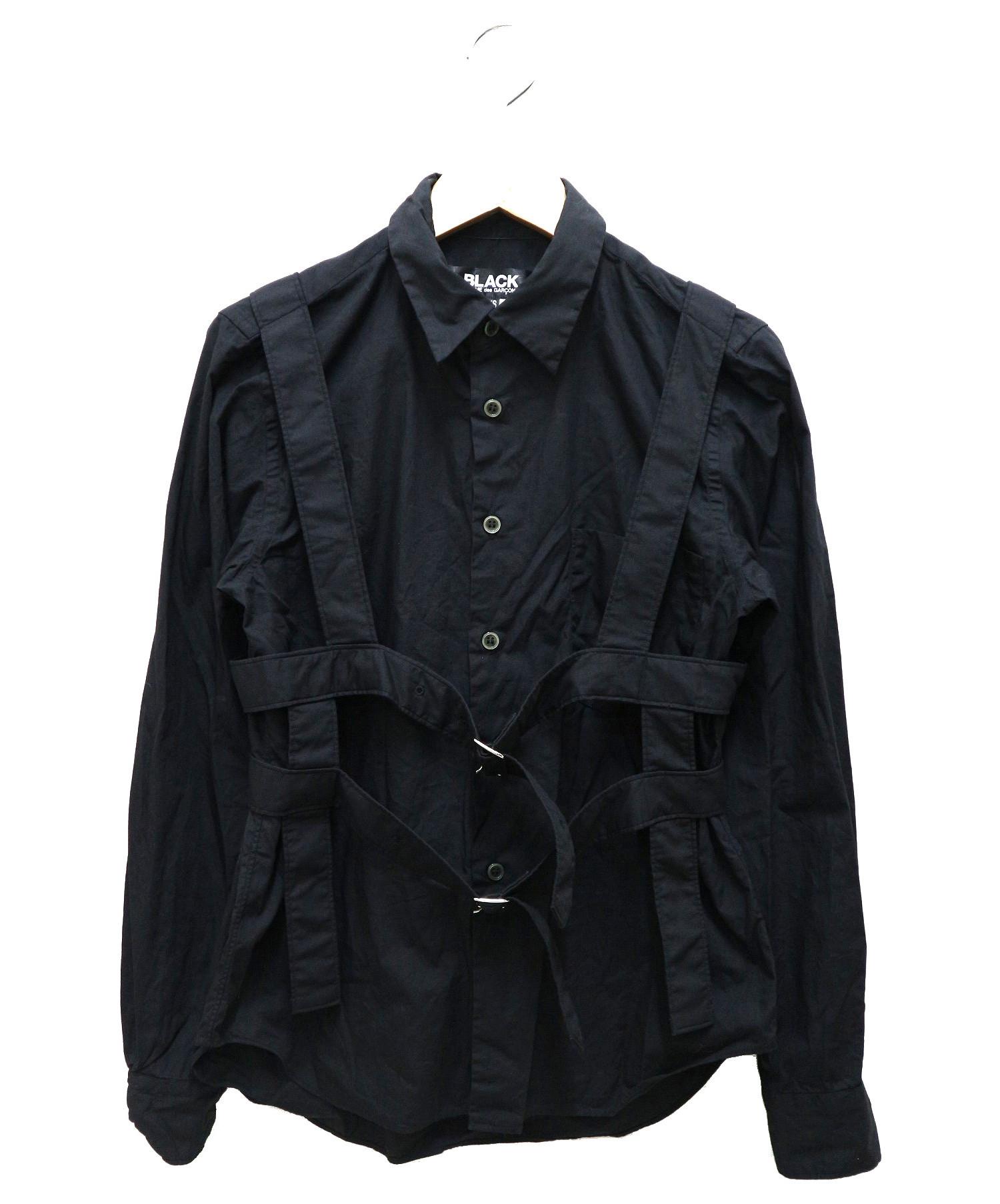 【中古・古着通販】BLACK COMME des GARCONS (ブラックコムデギャルソン) Wベルトデザインシャツ サイズ:XS