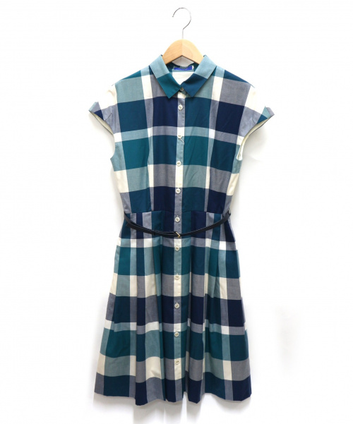 中古 古着通販 Blue Label Crestbridge ブルーレーベルクレストブリッジ ベルト付きフレンチスリーブシャツワンピース グリーン ネイビー サイズ 38 未使用品 ブルーレーベル ブランド 古着通販 トレファク公式 Trefac Fashion