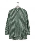 CristaSeyaクリスタセヤ）の古着「ストライプマオシャツ / cotton green striped mao shirt」｜グリーン