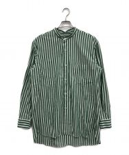CristaSeya (クリスタセヤ) ストライプマオシャツ / cotton green striped mao shirt グリーン サイズ:L