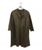 MUSEミューズ）の古着「リバーロングノーカラーコート/19020500403030」｜ブラウン