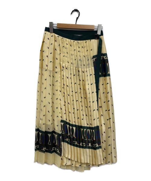 sacai（サカイ）sacai (サカイ) ペイズリー柄プリーツラップスカート ベージュ×グリーン サイズ:3の古着・服飾アイテム