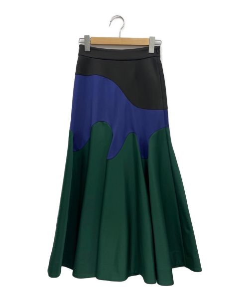 UN3D.（アンスリード）UN3D. (アンスリード) コントラストウェーブスカート グリーン×ブルー サイズ:36の古着・服飾アイテム