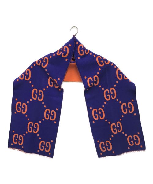 GUCCI（グッチ）GUCCI (グッチ) GGジャカード ウールシルクマフラー ブルー×オレンジの古着・服飾アイテム