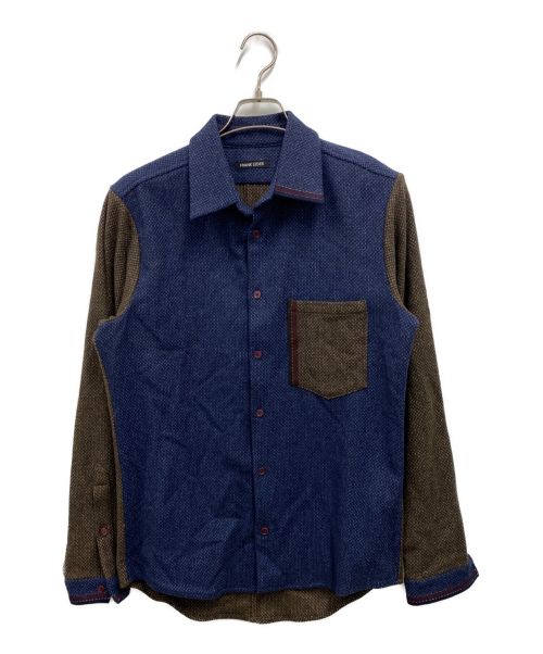 FRANK LEDER（フランクリーダー）FRANK LEDER (フランクリーダー) 切替ウールシャツ ネイビー×ブラウン サイズ:Ｍの古着・服飾アイテム