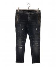BALMAIN (バルマン) クラッシュ バイカーデニムパンツ ブラック サイズ:30