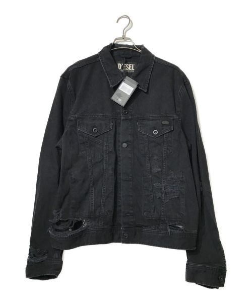 DIESEL（ディーゼル）DIESEL (ディーゼル) デストロイ加工デニムジャケット ブラック サイズ:XLの古着・服飾アイテム