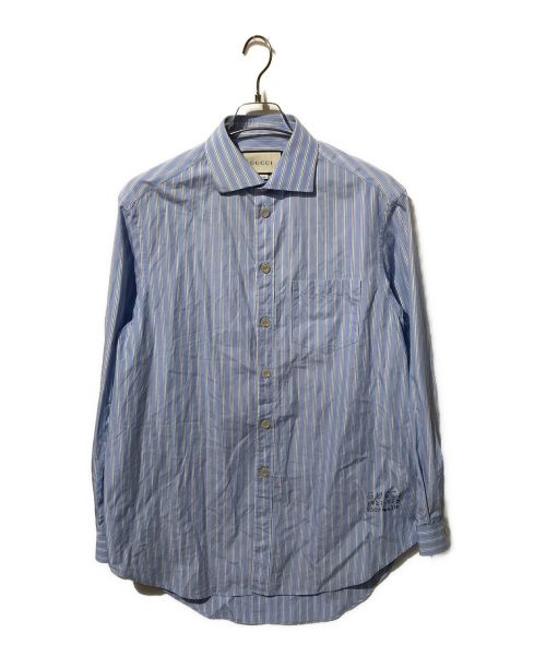 GUCCI（グッチ）GUCCI (グッチ) ロゴ刺繍ストライプシャツ ブルー サイズ:46の古着・服飾アイテム