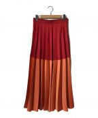 LE CIEL BLEUルシェルブルー）の古着「Color Block Wide Pleated Skirt」｜オレンジレッド