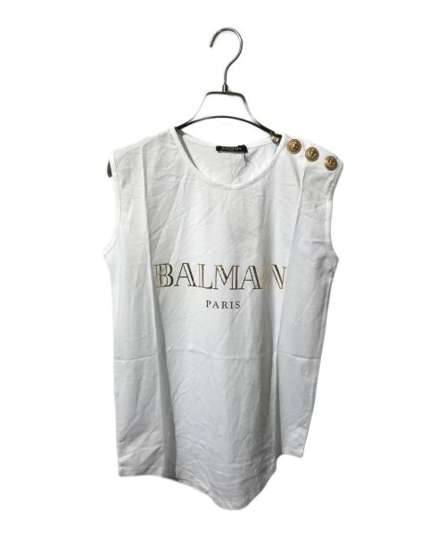 BALMAIN（バルマン）BALMAIN (バルマン) ロゴカットソー ホワイト サイズ:34の古着・服飾アイテム