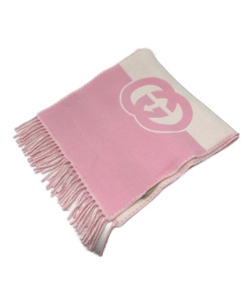 GUCCI（グッチ）GUCCI (グッチ) インターロッキングGウールカシミア スカーフ ピンクの古着・服飾アイテム