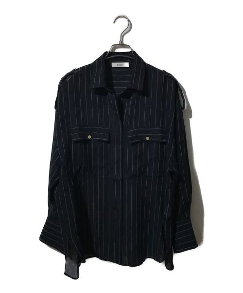 ebure（エブール）ebure (エブール) マナードストライプ ダブルポケットシャツ ネイビー サイズ:38の古着・服飾アイテム